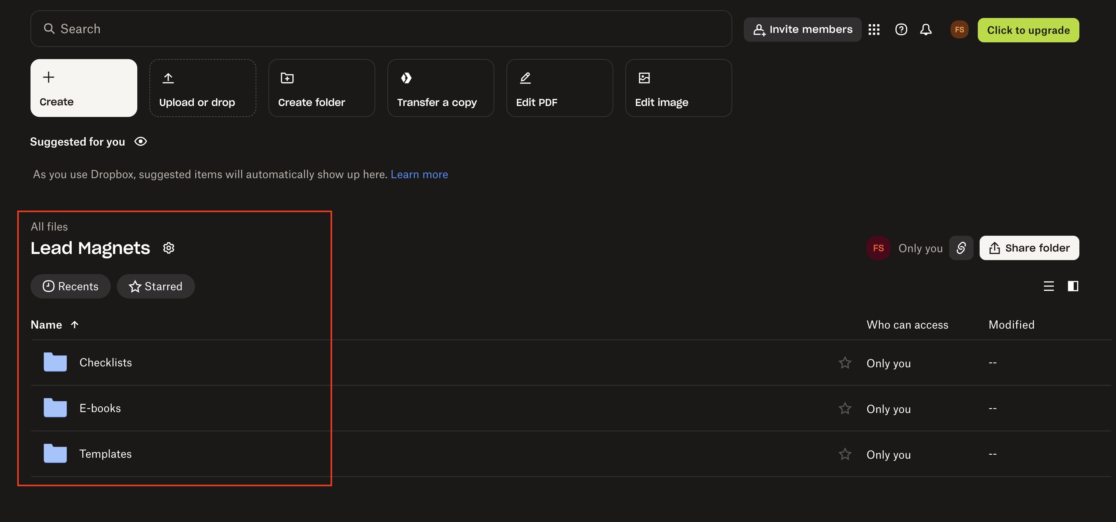 Well-organized Dropbox folder structure for lead magnets