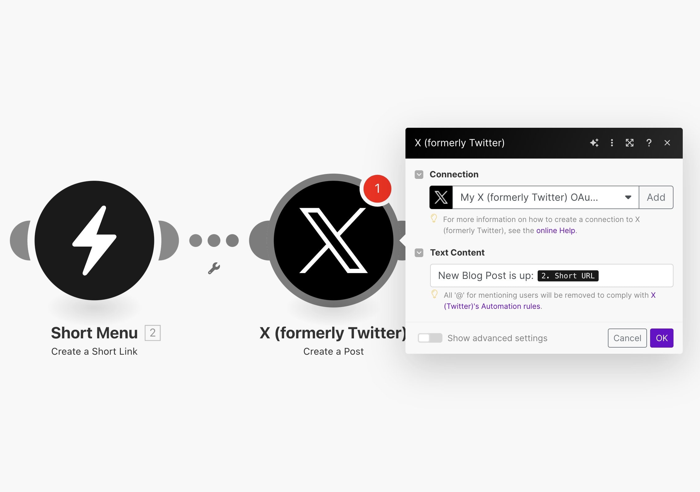 'Create a Post' as final action in your scenario