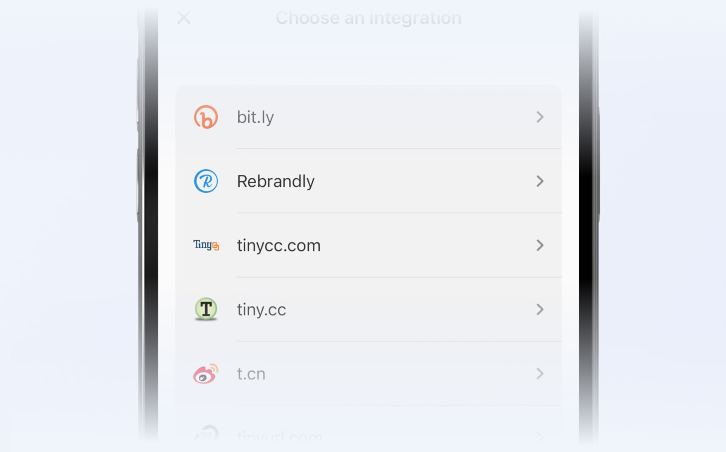 Select 'Rebrandly' from the available integrations in Short Menu