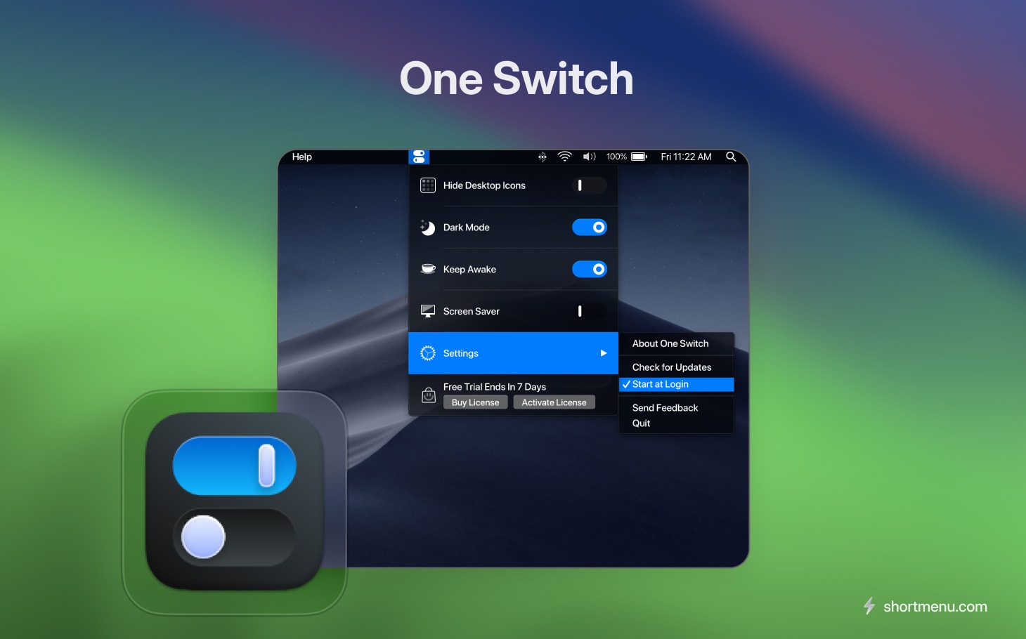 One Switch brings your Mac's hidden preferences to your menu bar