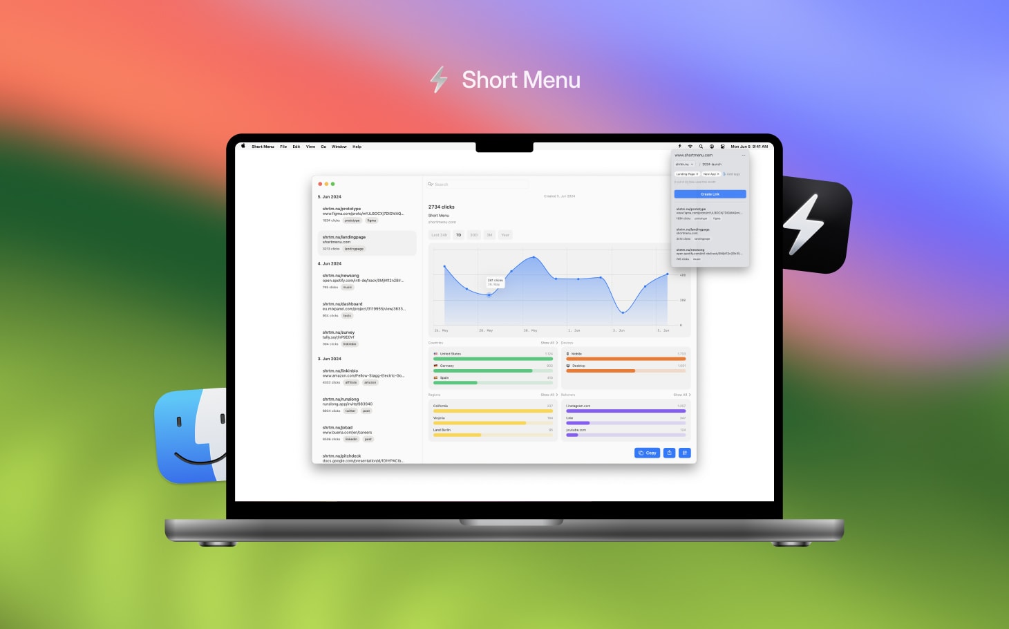 Short Menu App running on a MacBook