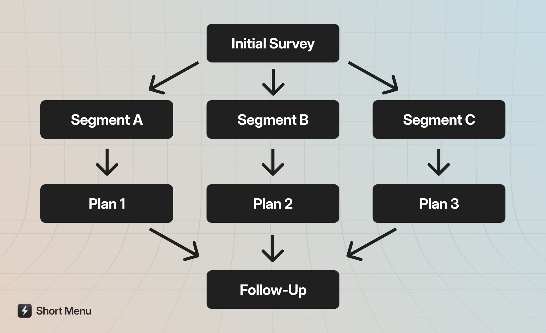 Flowchart showing how survey responses lead to personalized marketing paths and outcomes