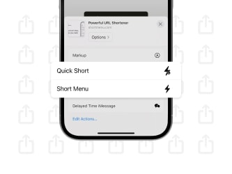 Short Menu's URL Shortener Share Sheet Action on iPhone